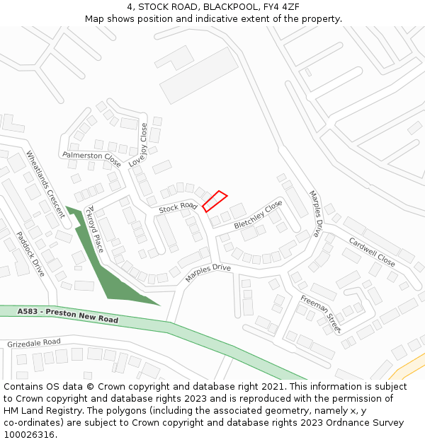 4, STOCK ROAD, BLACKPOOL, FY4 4ZF: Location map and indicative extent of plot