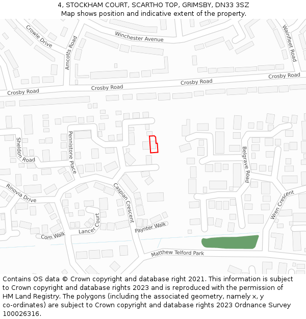 4, STOCKHAM COURT, SCARTHO TOP, GRIMSBY, DN33 3SZ: Location map and indicative extent of plot