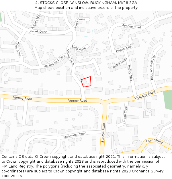 4, STOCKS CLOSE, WINSLOW, BUCKINGHAM, MK18 3GA: Location map and indicative extent of plot