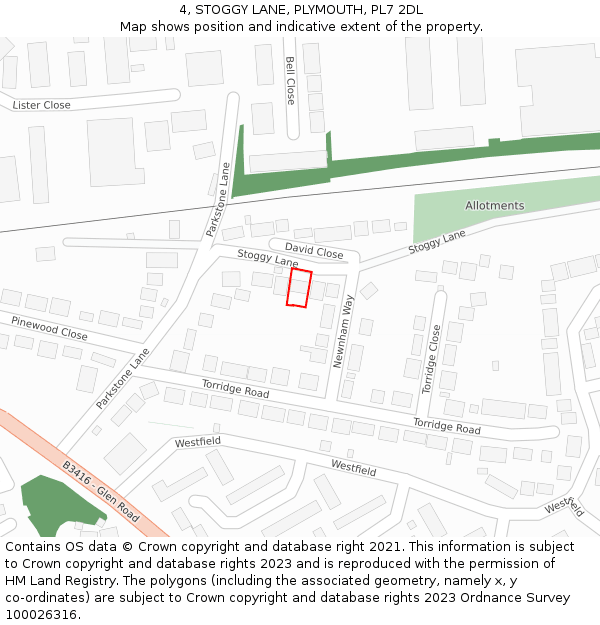 4, STOGGY LANE, PLYMOUTH, PL7 2DL: Location map and indicative extent of plot