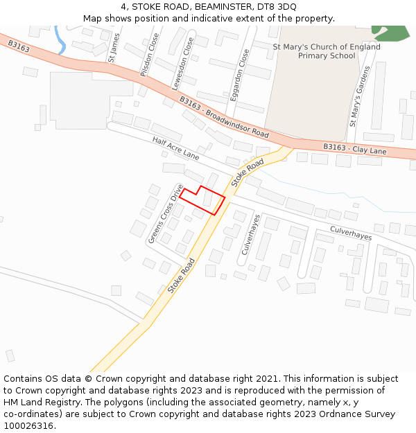 4, STOKE ROAD, BEAMINSTER, DT8 3DQ: Location map and indicative extent of plot
