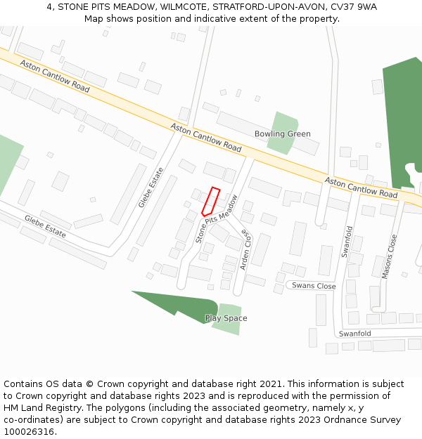 4, STONE PITS MEADOW, WILMCOTE, STRATFORD-UPON-AVON, CV37 9WA: Location map and indicative extent of plot