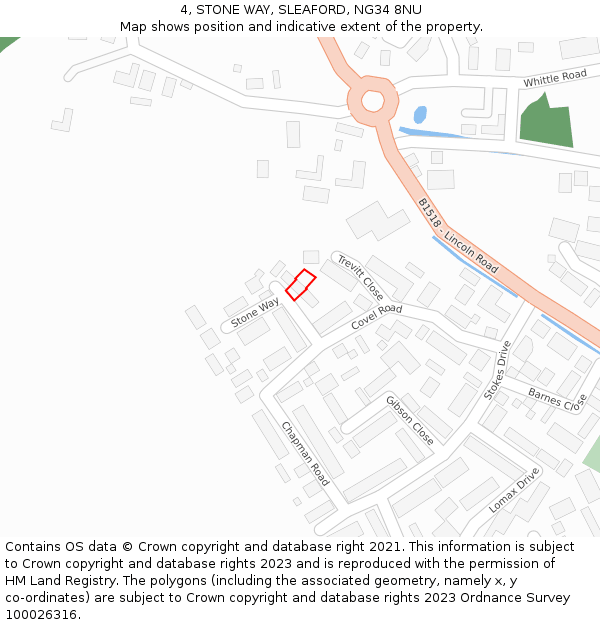 4, STONE WAY, SLEAFORD, NG34 8NU: Location map and indicative extent of plot