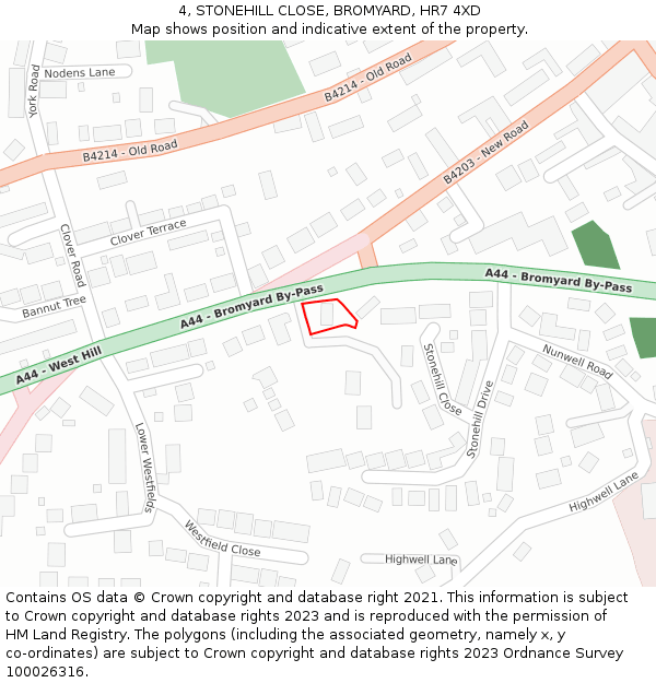 4, STONEHILL CLOSE, BROMYARD, HR7 4XD: Location map and indicative extent of plot