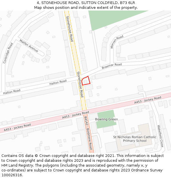4, STONEHOUSE ROAD, SUTTON COLDFIELD, B73 6LR: Location map and indicative extent of plot