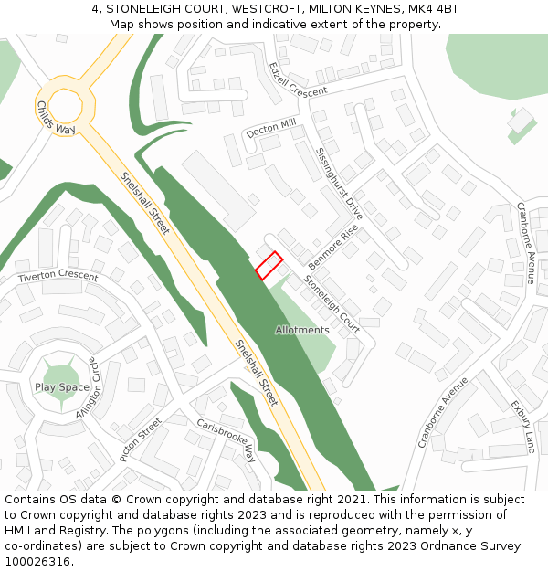 4, STONELEIGH COURT, WESTCROFT, MILTON KEYNES, MK4 4BT: Location map and indicative extent of plot