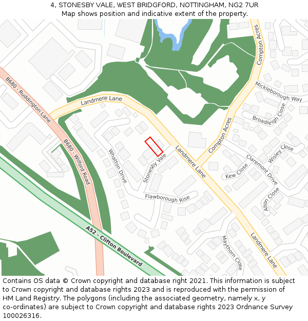 4, STONESBY VALE, WEST BRIDGFORD, NOTTINGHAM, NG2 7UR: Location map and indicative extent of plot