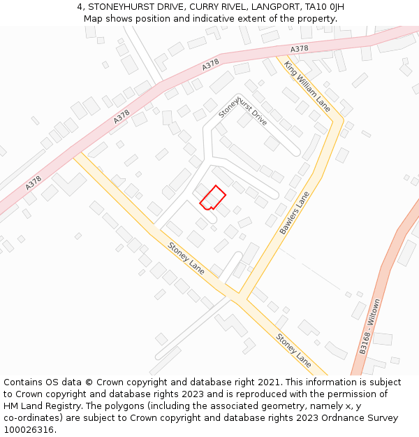 4, STONEYHURST DRIVE, CURRY RIVEL, LANGPORT, TA10 0JH: Location map and indicative extent of plot