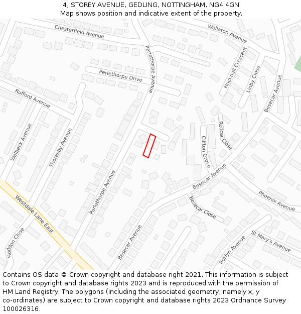 4, STOREY AVENUE, GEDLING, NOTTINGHAM, NG4 4GN: Location map and indicative extent of plot