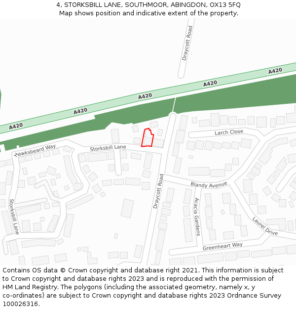4, STORKSBILL LANE, SOUTHMOOR, ABINGDON, OX13 5FQ: Location map and indicative extent of plot