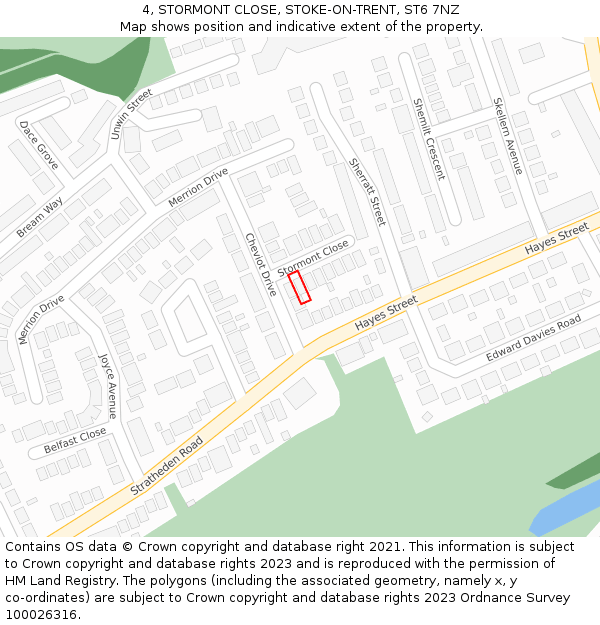 4, STORMONT CLOSE, STOKE-ON-TRENT, ST6 7NZ: Location map and indicative extent of plot