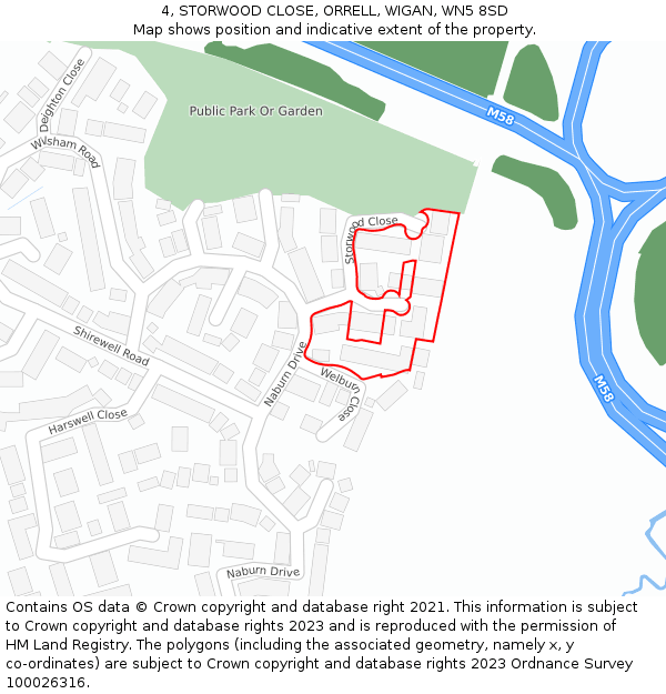 4, STORWOOD CLOSE, ORRELL, WIGAN, WN5 8SD: Location map and indicative extent of plot