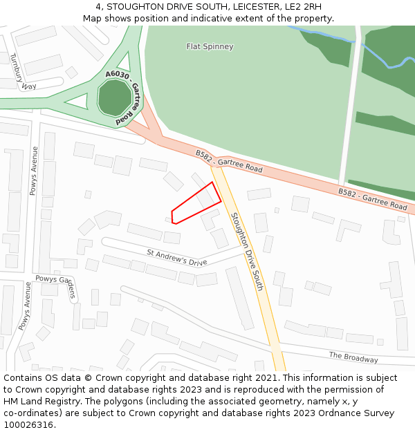 4, STOUGHTON DRIVE SOUTH, LEICESTER, LE2 2RH: Location map and indicative extent of plot