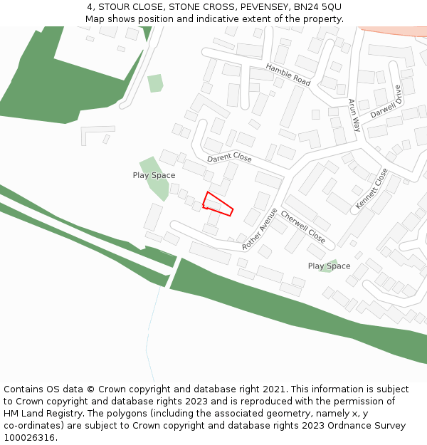 4, STOUR CLOSE, STONE CROSS, PEVENSEY, BN24 5QU: Location map and indicative extent of plot