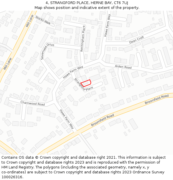 4, STRANGFORD PLACE, HERNE BAY, CT6 7UJ: Location map and indicative extent of plot