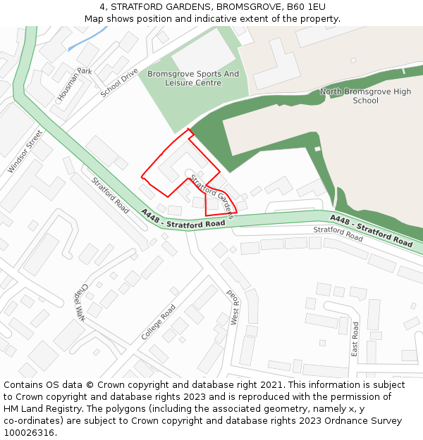 4, STRATFORD GARDENS, BROMSGROVE, B60 1EU: Location map and indicative extent of plot