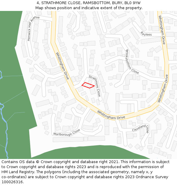 4, STRATHMORE CLOSE, RAMSBOTTOM, BURY, BL0 9YW: Location map and indicative extent of plot