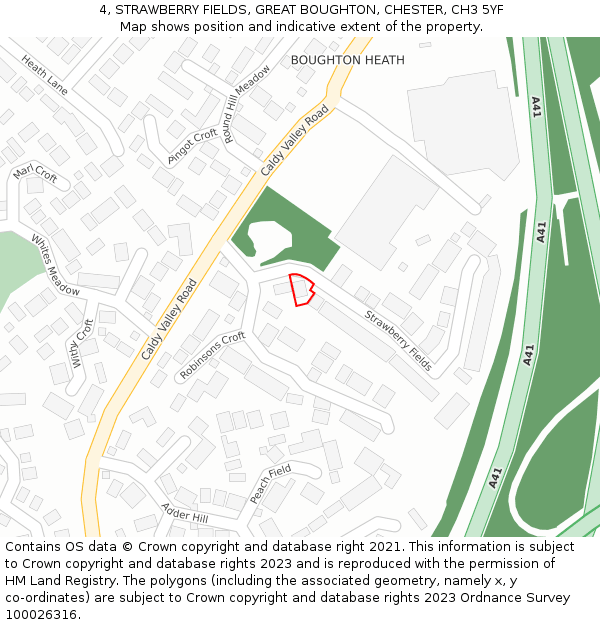 4, STRAWBERRY FIELDS, GREAT BOUGHTON, CHESTER, CH3 5YF: Location map and indicative extent of plot