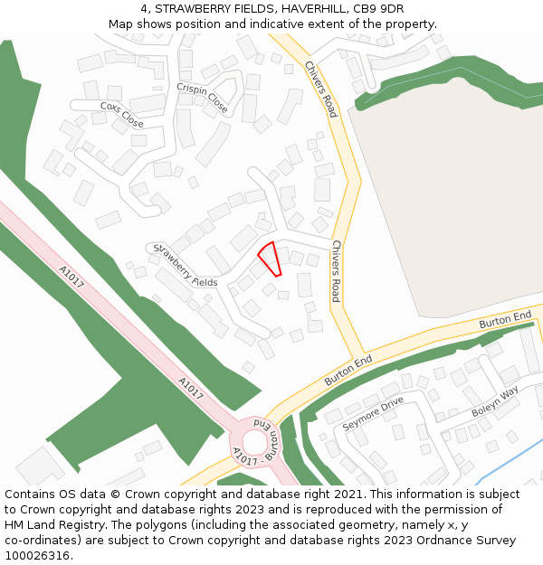 4, STRAWBERRY FIELDS, HAVERHILL, CB9 9DR: Location map and indicative extent of plot