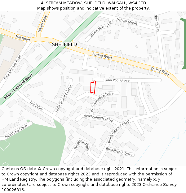 4, STREAM MEADOW, SHELFIELD, WALSALL, WS4 1TB: Location map and indicative extent of plot