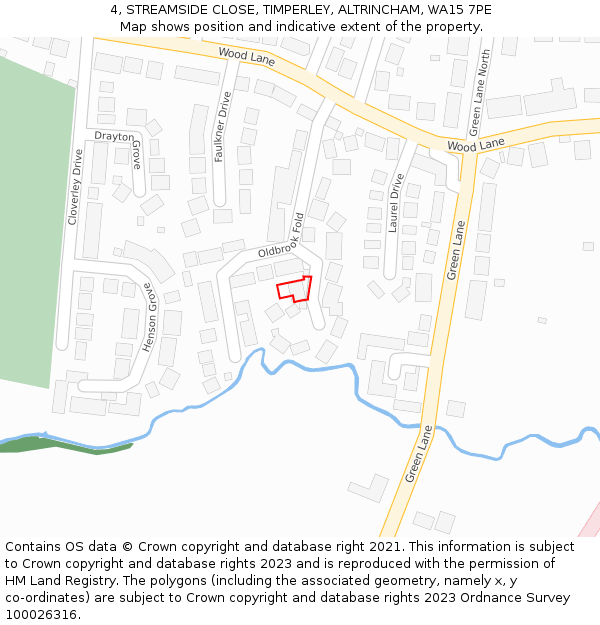 4, STREAMSIDE CLOSE, TIMPERLEY, ALTRINCHAM, WA15 7PE: Location map and indicative extent of plot