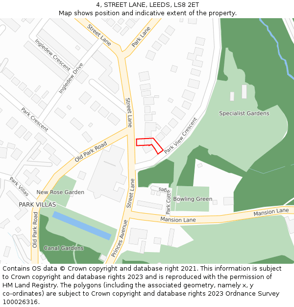 4, STREET LANE, LEEDS, LS8 2ET: Location map and indicative extent of plot