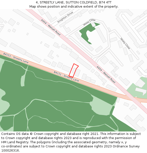 4, STREETLY LANE, SUTTON COLDFIELD, B74 4TT: Location map and indicative extent of plot