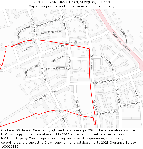 4, STRET EWYN, NANSLEDAN, NEWQUAY, TR8 4GS: Location map and indicative extent of plot