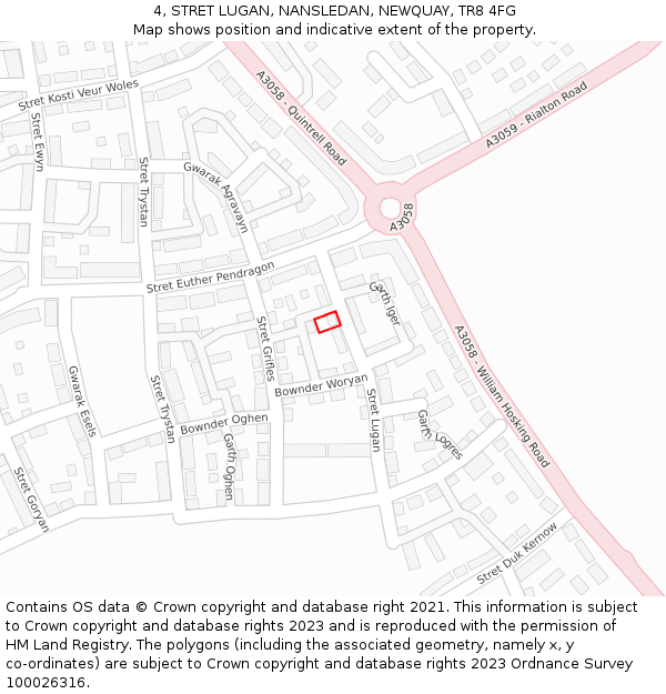 4, STRET LUGAN, NANSLEDAN, NEWQUAY, TR8 4FG: Location map and indicative extent of plot