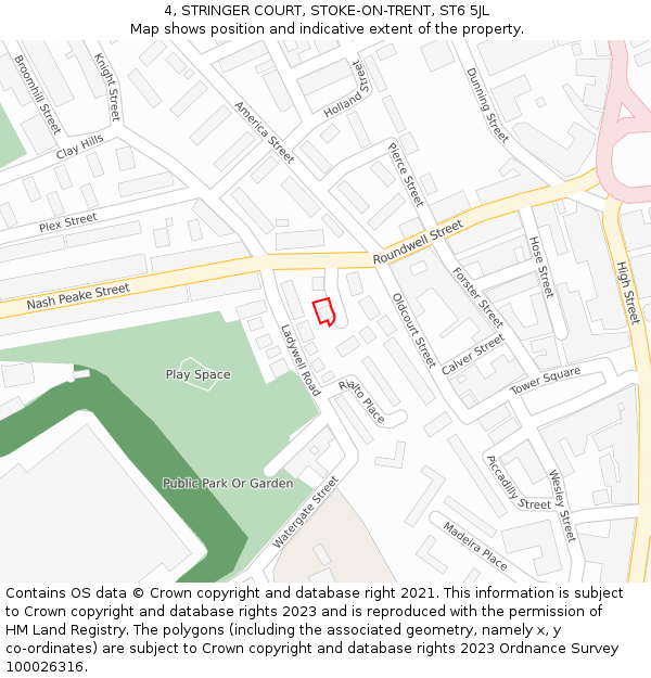 4, STRINGER COURT, STOKE-ON-TRENT, ST6 5JL: Location map and indicative extent of plot