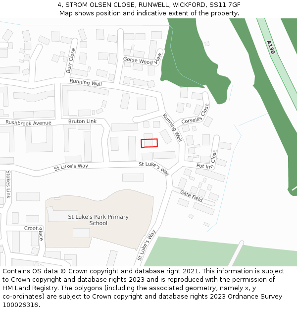 4, STROM OLSEN CLOSE, RUNWELL, WICKFORD, SS11 7GF: Location map and indicative extent of plot