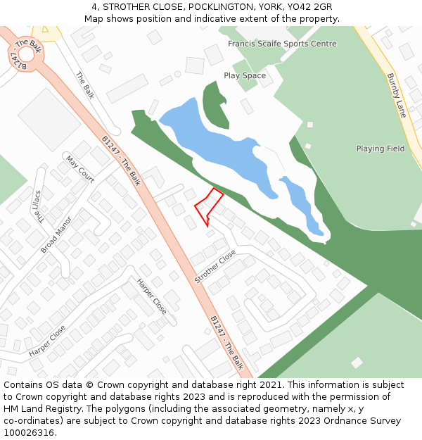 4, STROTHER CLOSE, POCKLINGTON, YORK, YO42 2GR: Location map and indicative extent of plot