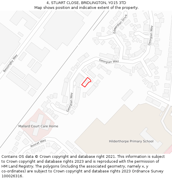 4, STUART CLOSE, BRIDLINGTON, YO15 3TD: Location map and indicative extent of plot