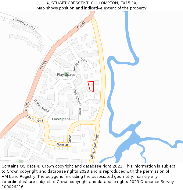 4, STUART CRESCENT, CULLOMPTON, EX15 1XJ: Location map and indicative extent of plot