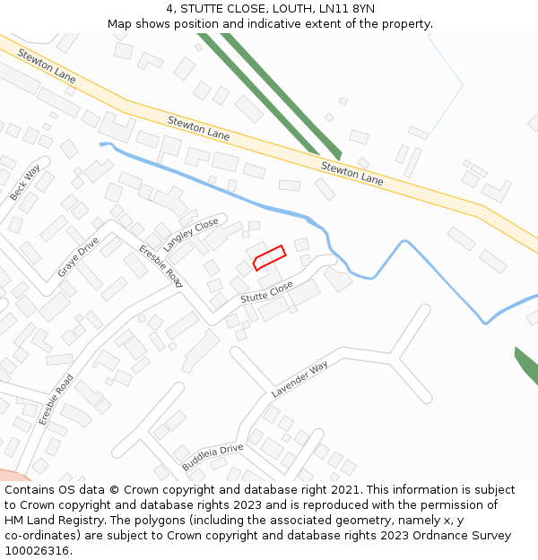4, STUTTE CLOSE, LOUTH, LN11 8YN: Location map and indicative extent of plot
