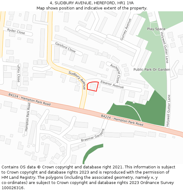 4, SUDBURY AVENUE, HEREFORD, HR1 1YA: Location map and indicative extent of plot