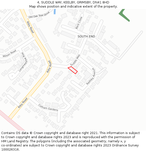 4, SUDDLE WAY, KEELBY, GRIMSBY, DN41 8HD: Location map and indicative extent of plot