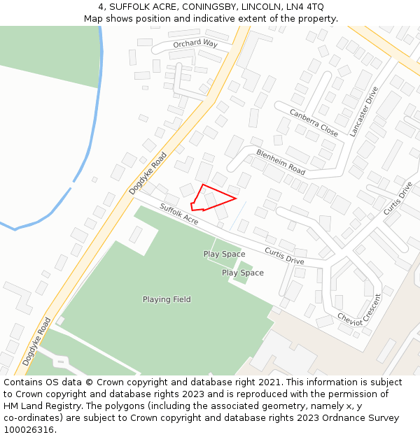 4, SUFFOLK ACRE, CONINGSBY, LINCOLN, LN4 4TQ: Location map and indicative extent of plot