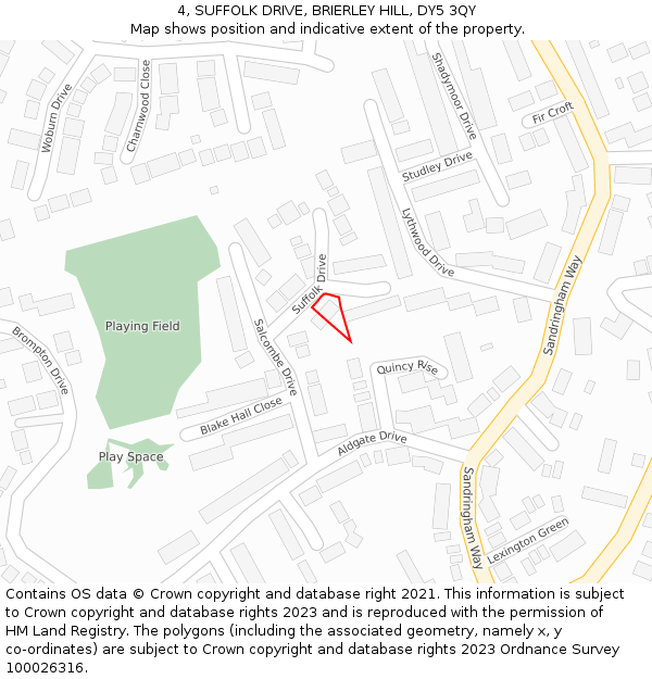 4, SUFFOLK DRIVE, BRIERLEY HILL, DY5 3QY: Location map and indicative extent of plot