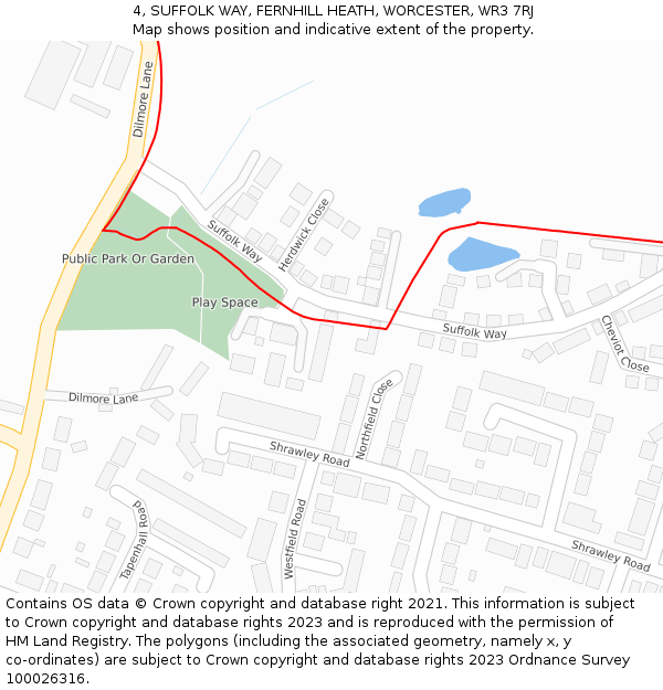 4, SUFFOLK WAY, FERNHILL HEATH, WORCESTER, WR3 7RJ: Location map and indicative extent of plot