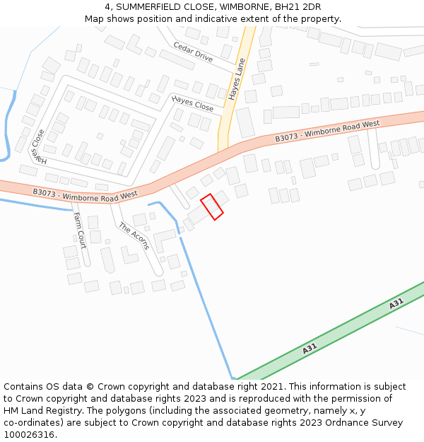 4, SUMMERFIELD CLOSE, WIMBORNE, BH21 2DR: Location map and indicative extent of plot