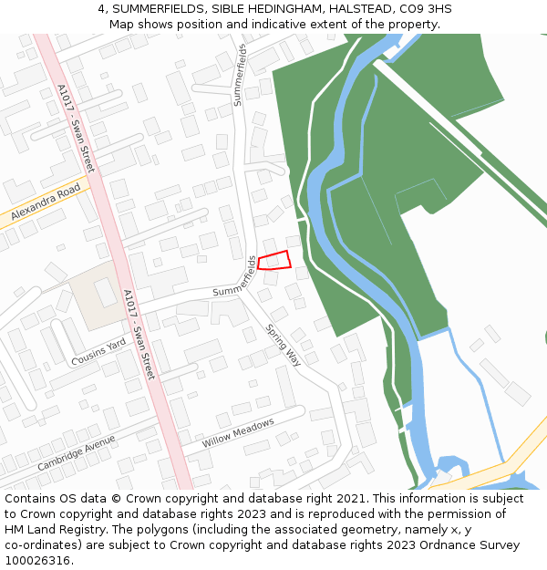 4, SUMMERFIELDS, SIBLE HEDINGHAM, HALSTEAD, CO9 3HS: Location map and indicative extent of plot