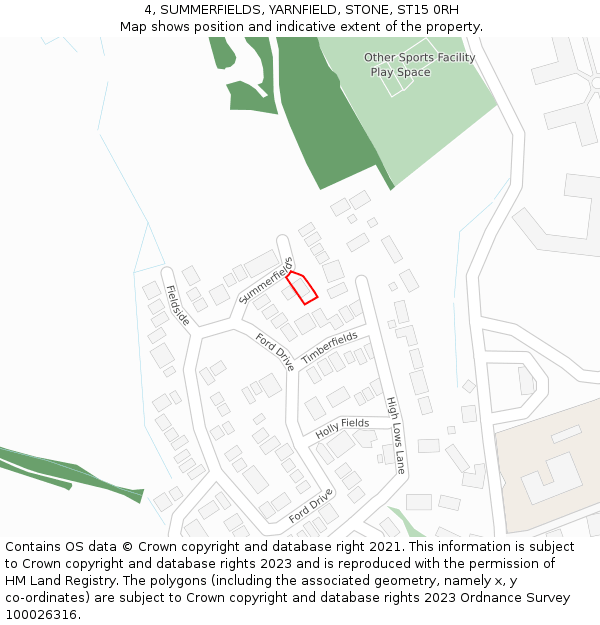 4, SUMMERFIELDS, YARNFIELD, STONE, ST15 0RH: Location map and indicative extent of plot