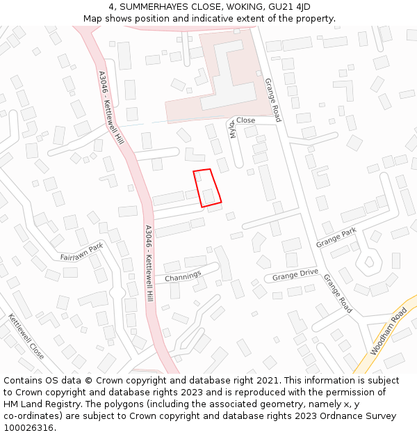 4, SUMMERHAYES CLOSE, WOKING, GU21 4JD: Location map and indicative extent of plot