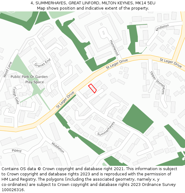 4, SUMMERHAYES, GREAT LINFORD, MILTON KEYNES, MK14 5EU: Location map and indicative extent of plot