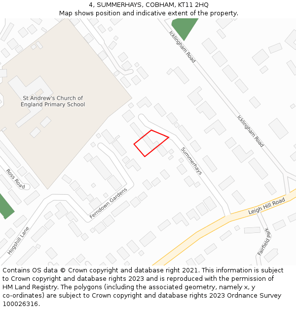 4, SUMMERHAYS, COBHAM, KT11 2HQ: Location map and indicative extent of plot