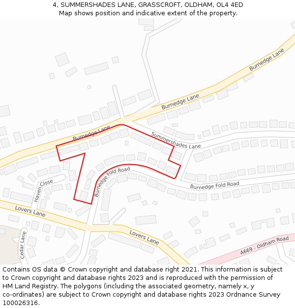 4, SUMMERSHADES LANE, GRASSCROFT, OLDHAM, OL4 4ED: Location map and indicative extent of plot
