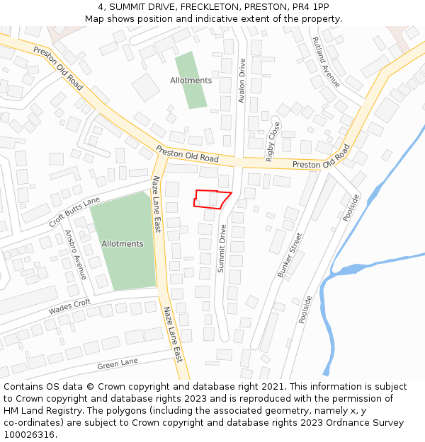 4, SUMMIT DRIVE, FRECKLETON, PRESTON, PR4 1PP: Location map and indicative extent of plot