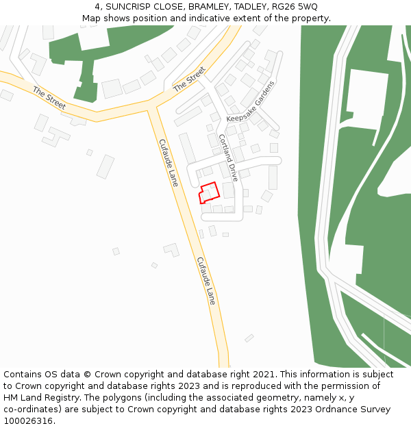 4, SUNCRISP CLOSE, BRAMLEY, TADLEY, RG26 5WQ: Location map and indicative extent of plot