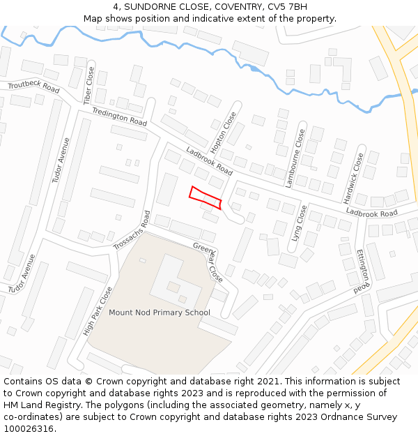 4, SUNDORNE CLOSE, COVENTRY, CV5 7BH: Location map and indicative extent of plot